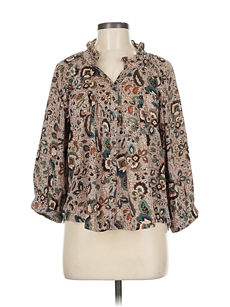 Pre-owned Evereve 3/4 Sleeve Blouse In Brown