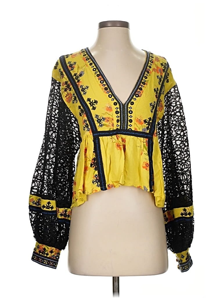 Pre-owned Free People 3/4 Sleeve Blouse In Yellow