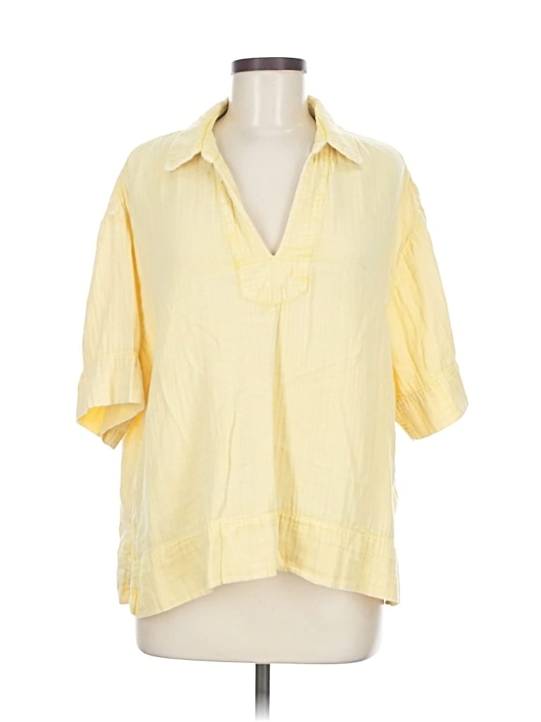 Pre-owned Faherty Short Sleeve Blouse In Yellow