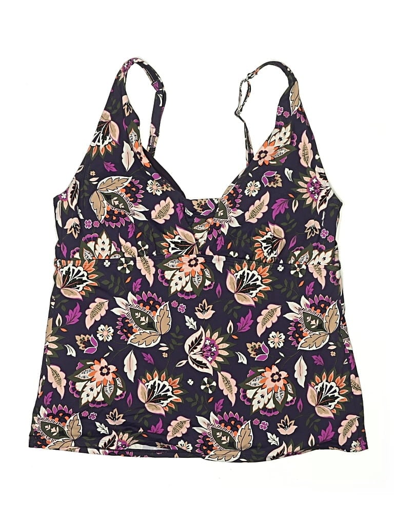Pre-owned Lands' End Swimsuit Top Purple Floral Pattern Swimwear