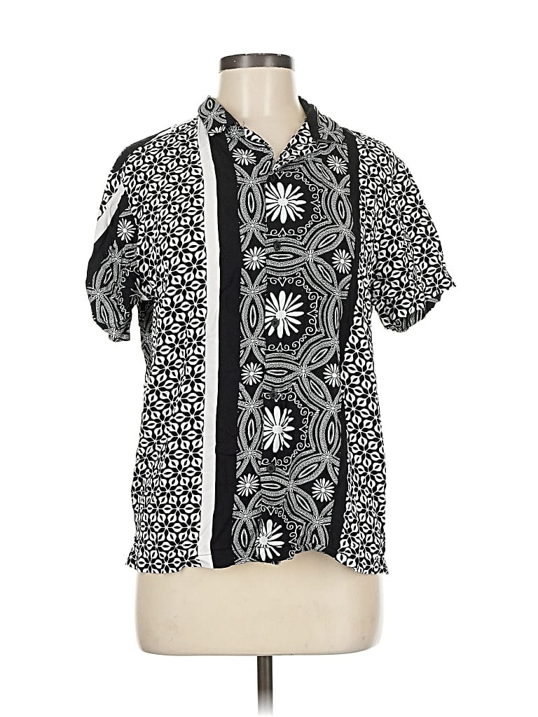 Pre-owned Denim And Flower Short Sleeve Blouse In Black