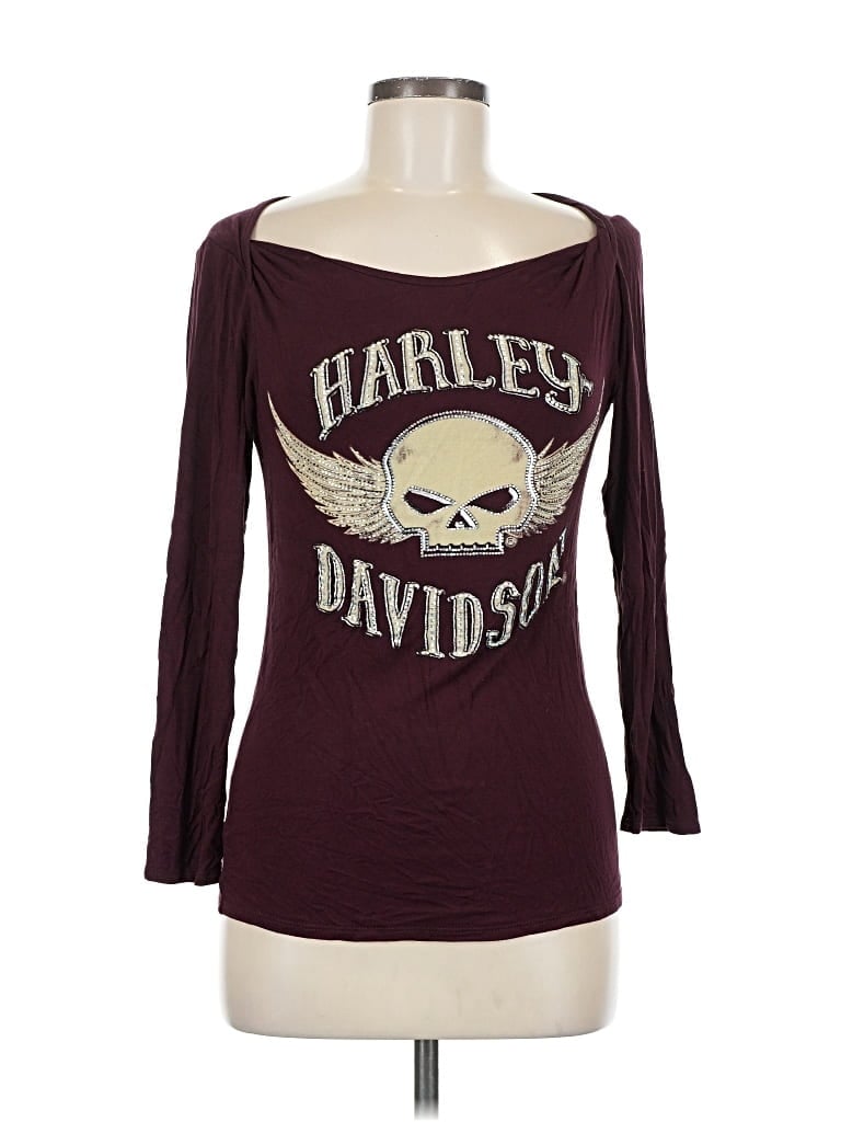 Pre-owned Harley Davidson 3/4 Sleeve T-shirt In Burgundy
