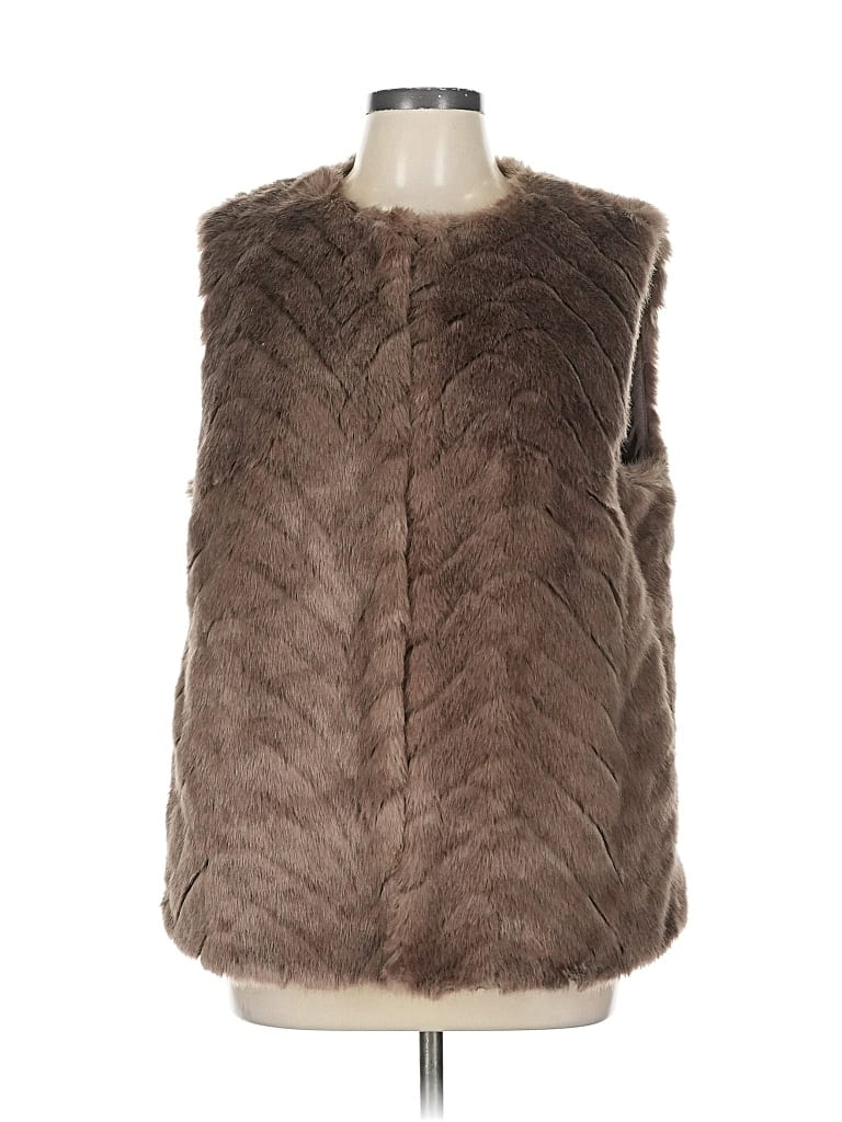 Pre-owned H&m Faux Fur Vest In Brown