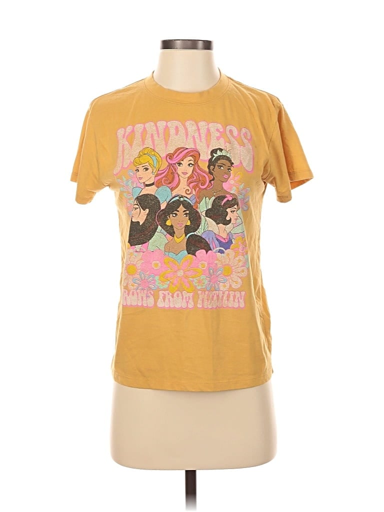 Pre-owned Disney Princess Short Sleeve Top Yellow Crew Neck Tops