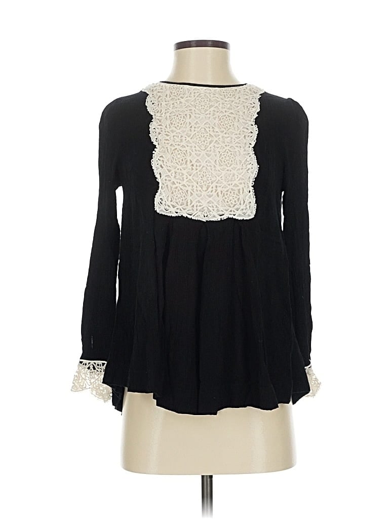 Pre-owned Free People Long Sleeve Blouse In Black