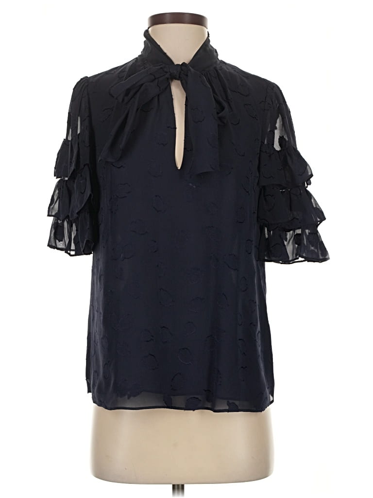 Pre-owned Rebecca Taylor Short Sleeve Silk Top Black Cold Shoulder Neckline Tops