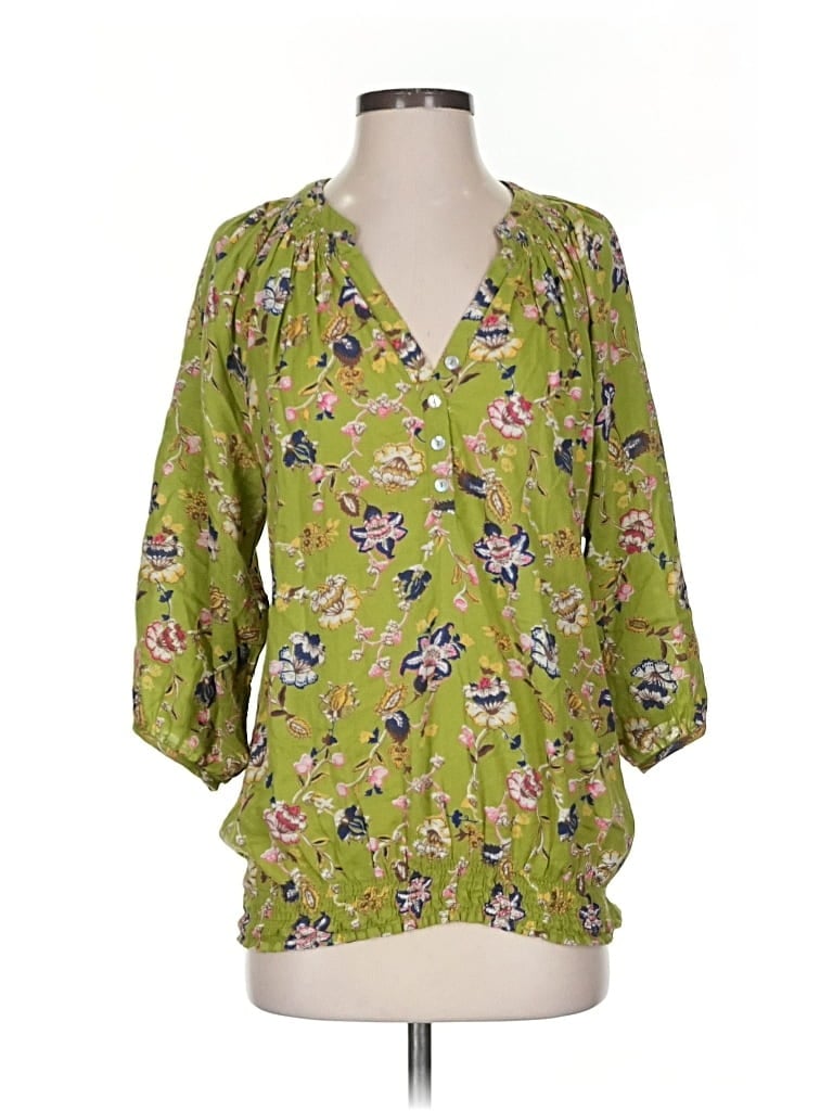 Pre-owned World Market 3/4 Sleeve Blouse In Green