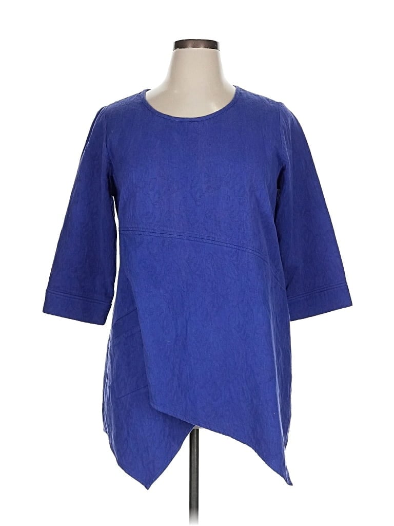 Pre-owned Soft Surroundings 3/4 Sleeve Top Blue Boatneck Tops