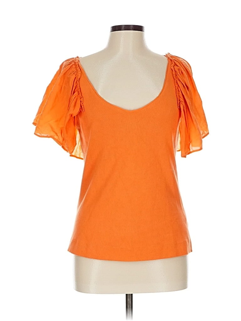 Pre-owned Maeve By Anthropologie Short Sleeve Top Orange Sweetheart Neckline Tops