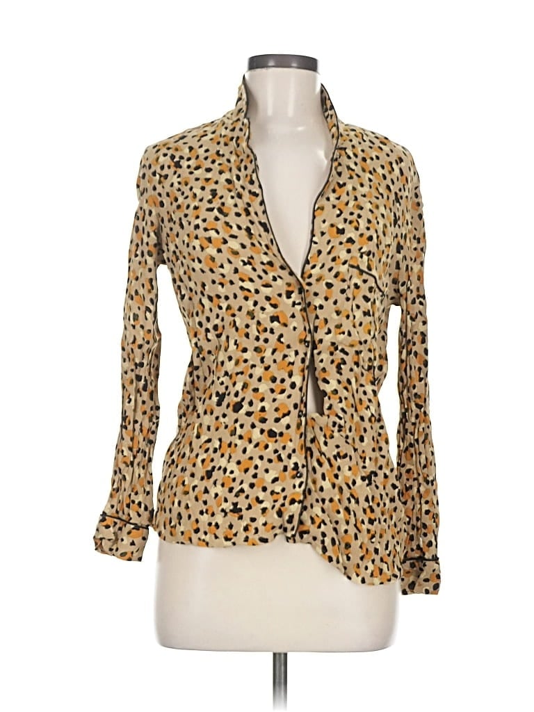 Pre-owned Zara Basic Long Sleeve Blouse In Gold