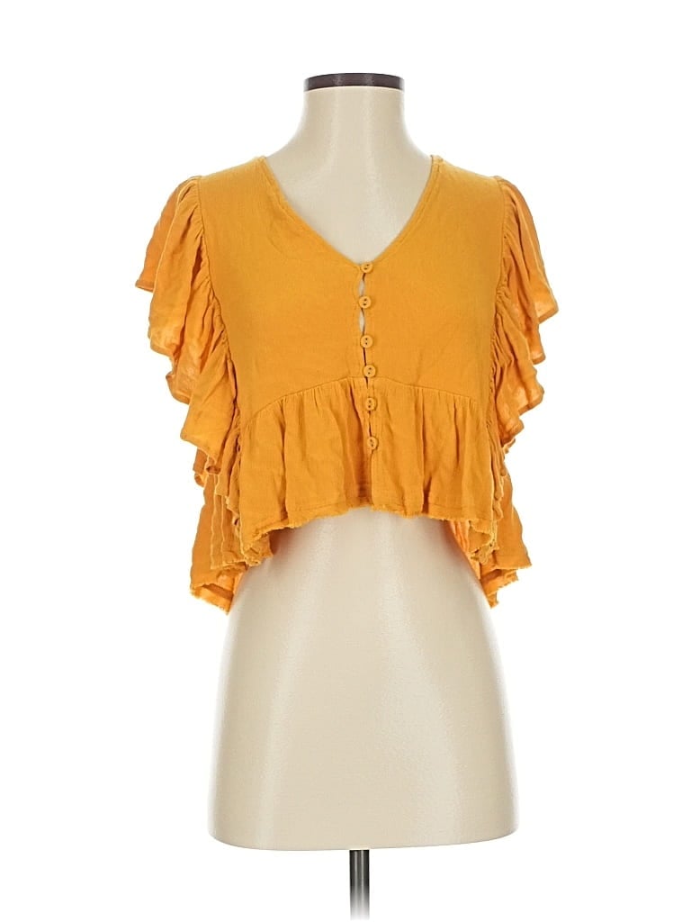 Pre-owned Newbury Kustom Short Sleeve Top Orange Sweetheart Neckline Tops