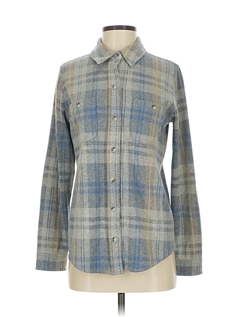 Pre-owned Faherty Long Sleeve Blouse In Gray