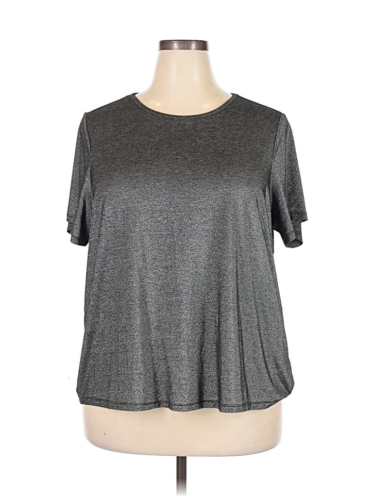 Pre-owned Luxe Short Sleeve Top Gray Metallic Pattern Crew Neck Tops