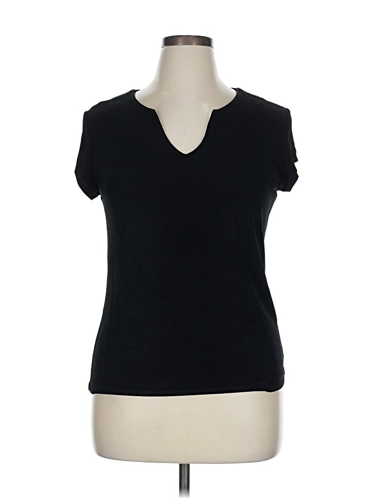 Pre-owned Travelers By Chico's Short Sleeve Top Black V Neck Tops