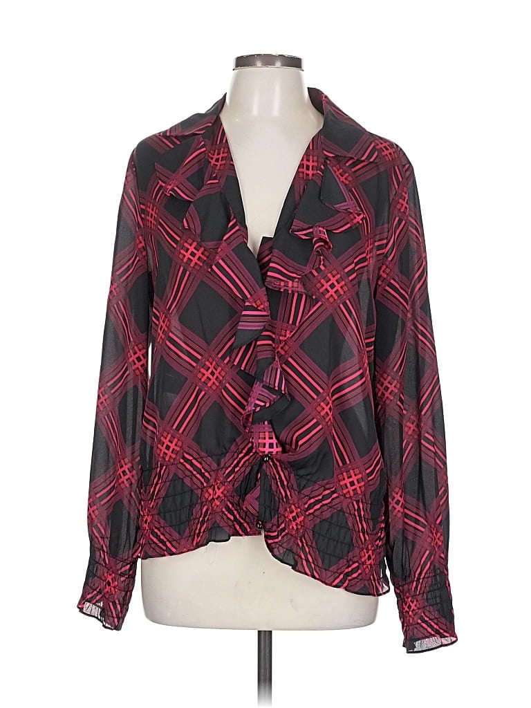 Pre-owned Ak Anne Klein Long Sleeve Blouse In Red