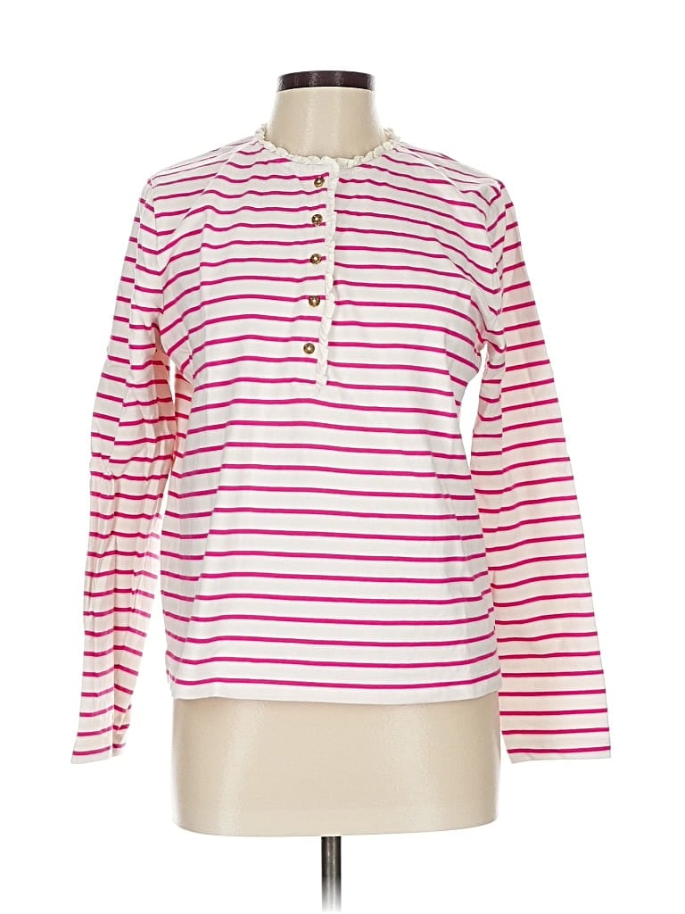 Pre-owned J.crew Factory Store Long Sleeve Top Pink Stripes Pattern Mock Neckline Tops