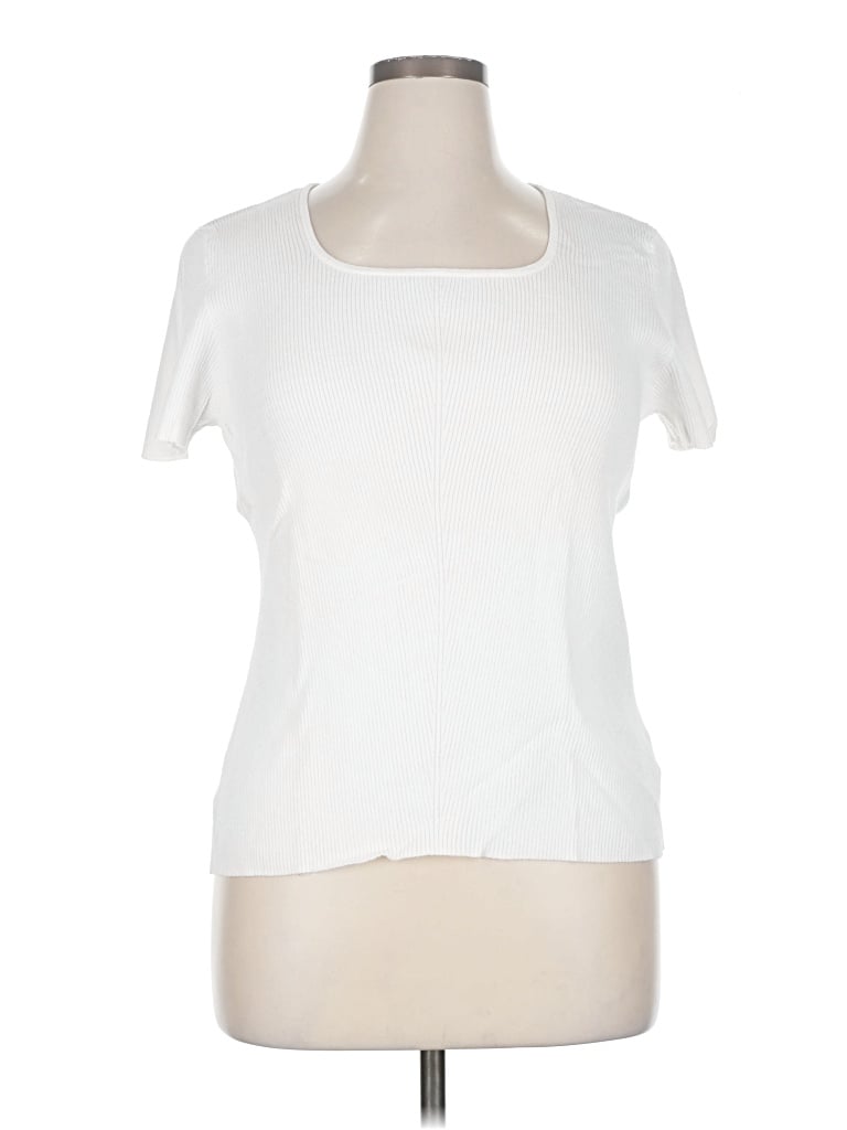 Pre-owned Jones New York Collection Short Sleeve Top Ivory Square Neckline Tops In White