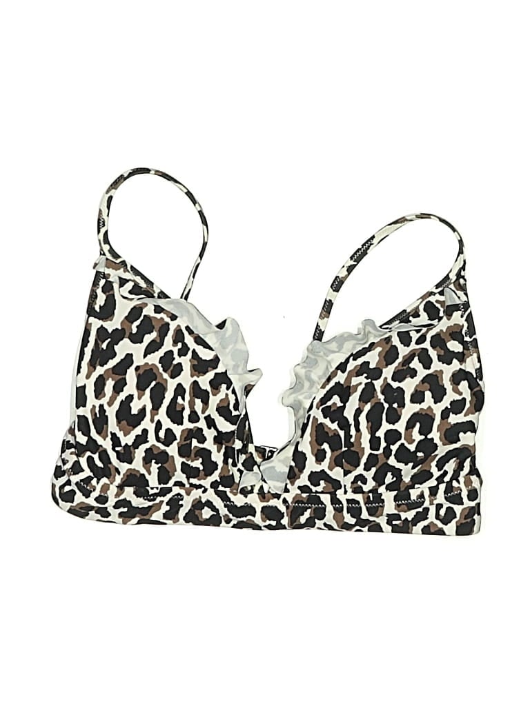 Pre-owned J.crew Factory Store Swimsuit Top Ivory Animal Print Pattern Swimwear In White