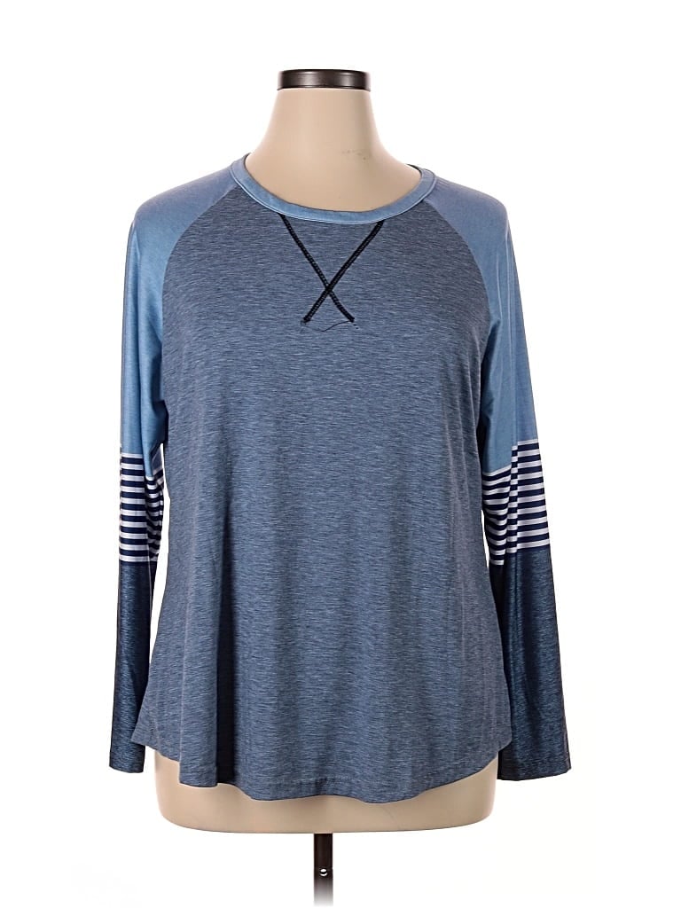 Pre-owned Love U Dear Long Sleeve Top Blue Crew Neck Tops