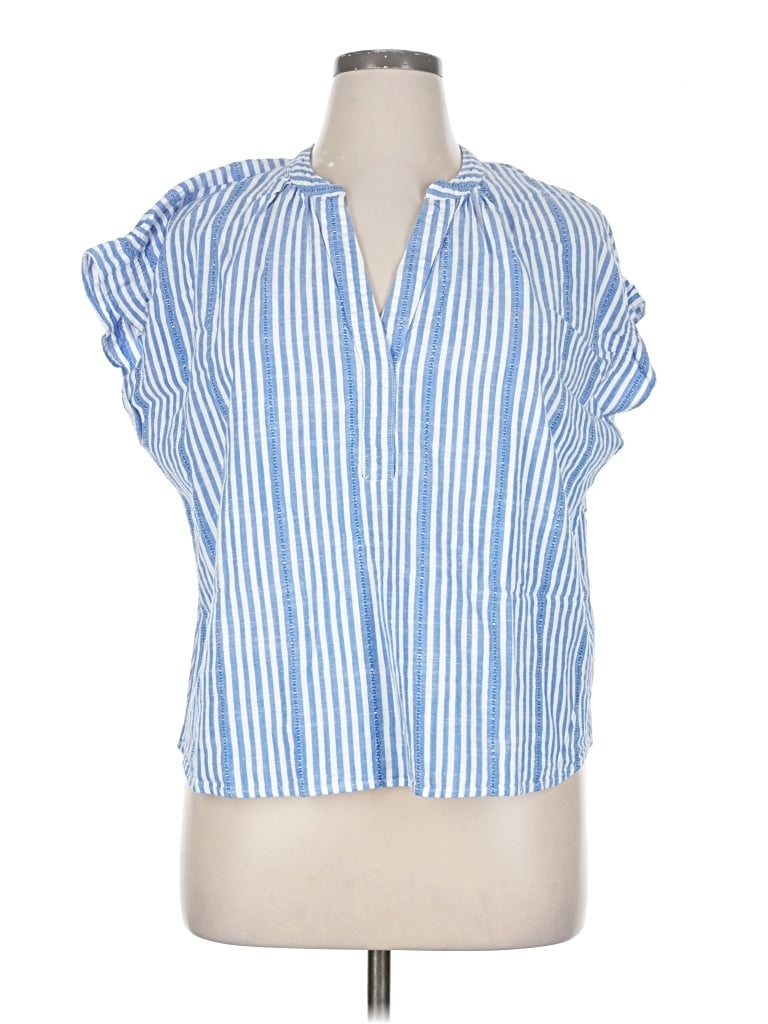 Pre-owned Time And Tru Short Sleeve Blouse In Blue