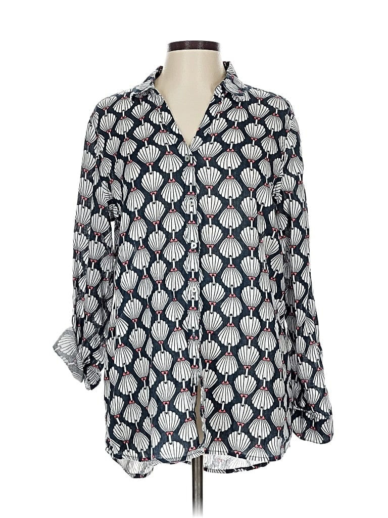 Pre-owned Martha Stewart Long Sleeve Blouse In Blue