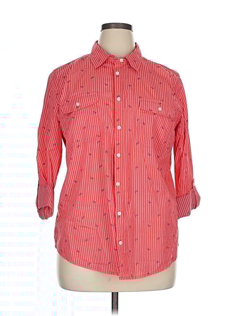 Pre-owned St. John's Bay 3/4 Sleeve Button Down Shirt In Red