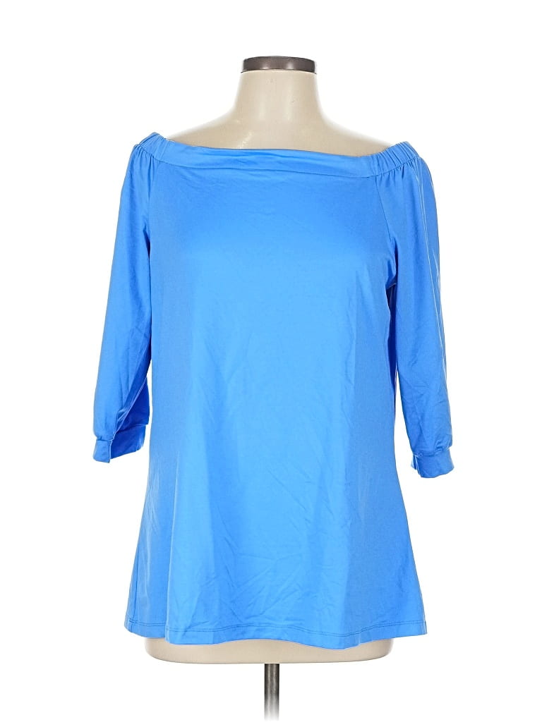 Pre-owned A'nue Ligne 3/4 Sleeve Top Blue Boatneck Tops