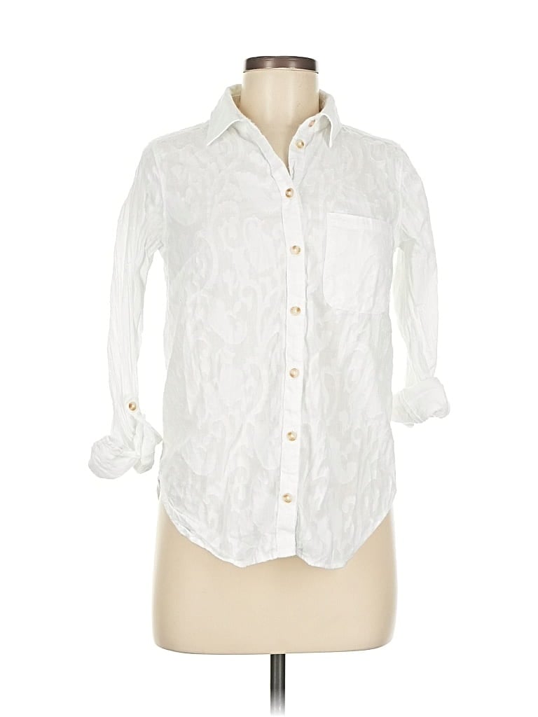 Pre-owned Maeve By Anthropologie 3/4 Sleeve Button Down Shirt In White