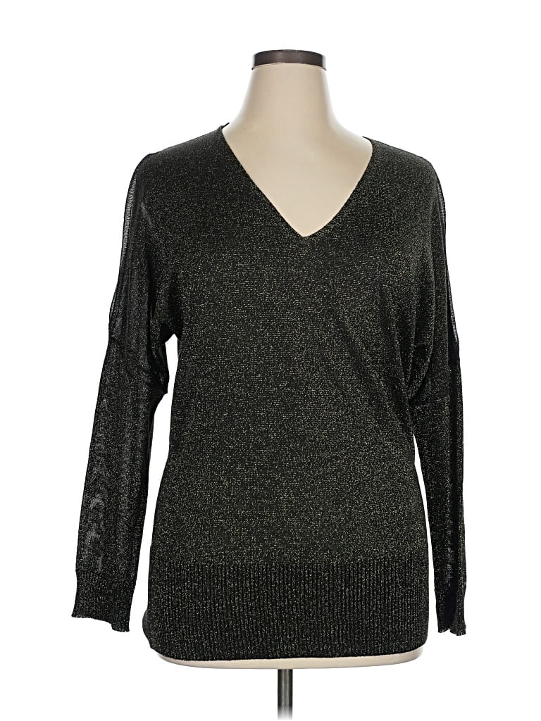 Pre-owned Cotton Emporium Long Sleeve Top Gray V Neck Tops