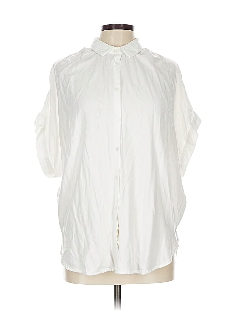 Pre-owned Time And Tru Short Sleeve Blouse In White
