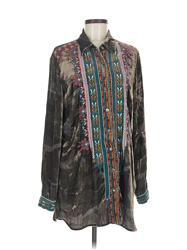 Pre-owned Johnny Was Long Sleeve Blouse In Gray