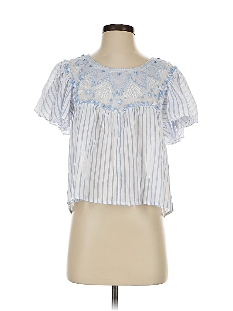 Pre-owned By Anthropologie Short Sleeve Blouse In Blue