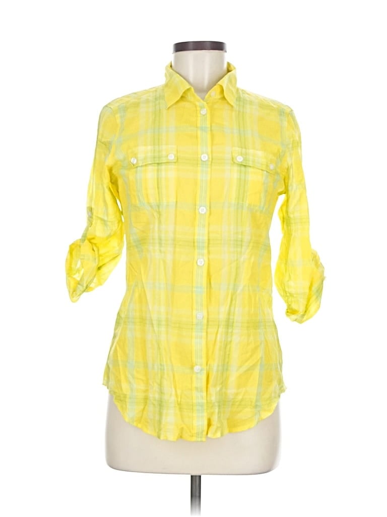 Pre-owned American Eagle Outfitters 3/4 Sleeve Button Down Shirt In Yellow