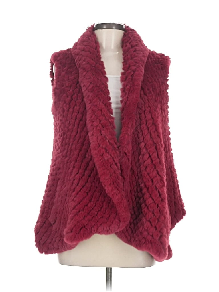 Pre-owned Love Token Faux Fur Vest In Burgundy