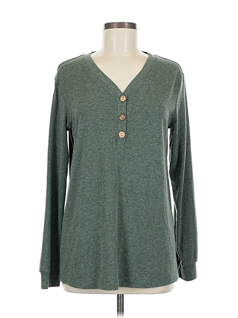 Pre-owned Assorted Brands Long Sleeve Top Green V Neck Tops
