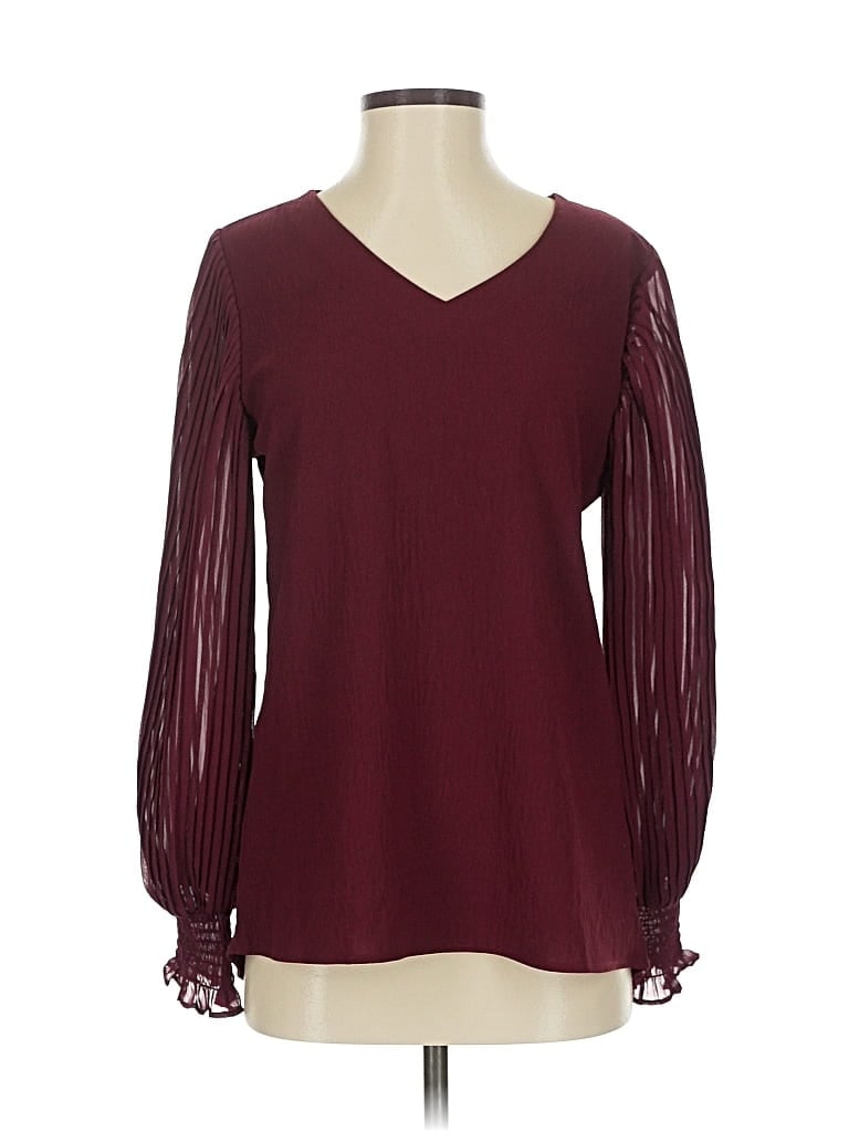 Pre-owned Blooming Jelly Long Sleeve Blouse In Burgundy