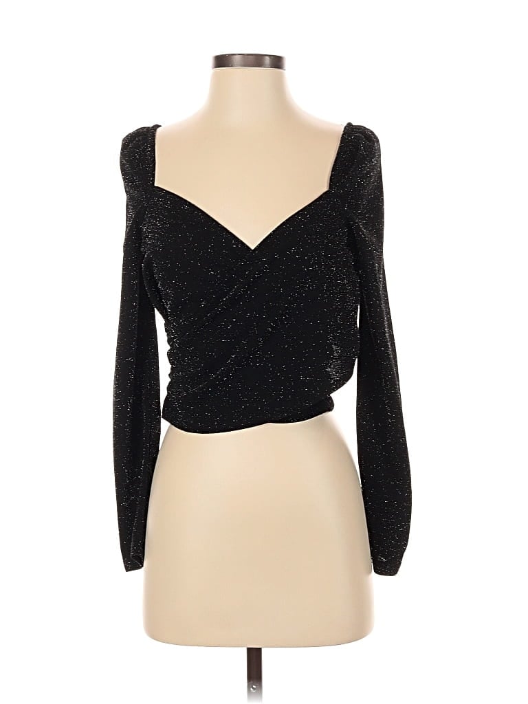 Pre-owned 1.state Long Sleeve Top Black Sweetheart Neckline Tops