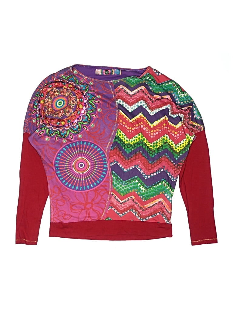 Pre-owned Desigual Kids' Long Sleeve Top Burgundy Boatneck Tops