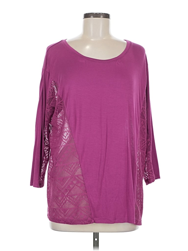 Pre-owned Lisa Rinna 3/4 Sleeve Top Purple Scoop Neck Tops