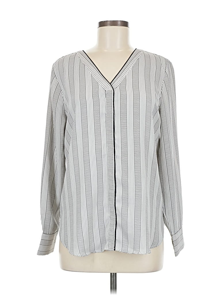 Pre-owned Ann Taylor Long Sleeve Blouse In Gray
