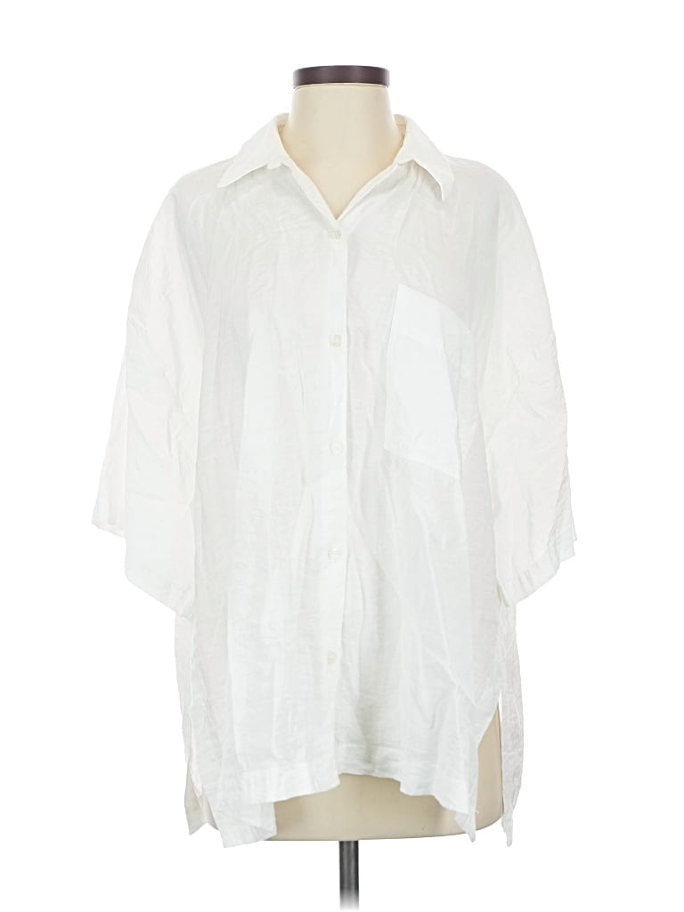 Pre-owned Zara 3/4 Sleeve Button Down Shirt In White