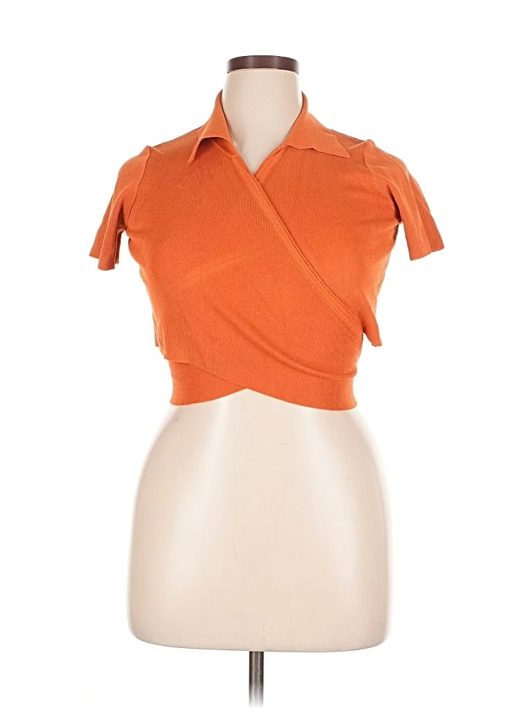 Pre-owned Cider Short Sleeve Top Orange V Neck Tops