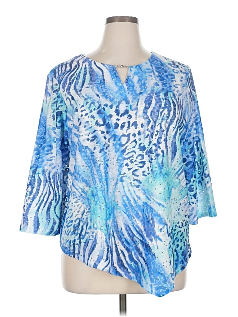 Pre-owned Alfred Dunner 3/4 Sleeve Blouse In Blue