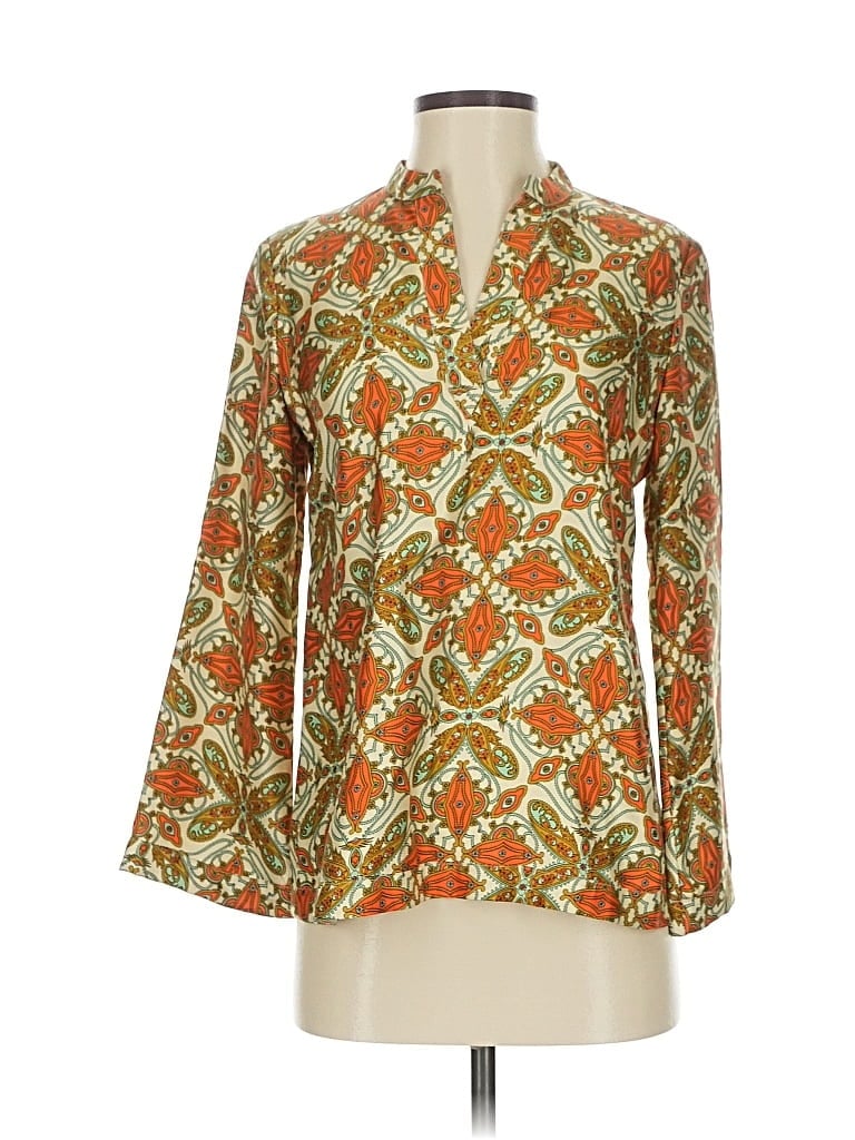 Pre-owned Talbots 3/4 Sleeve Silk Top Orange Keyhole Neckline Tops