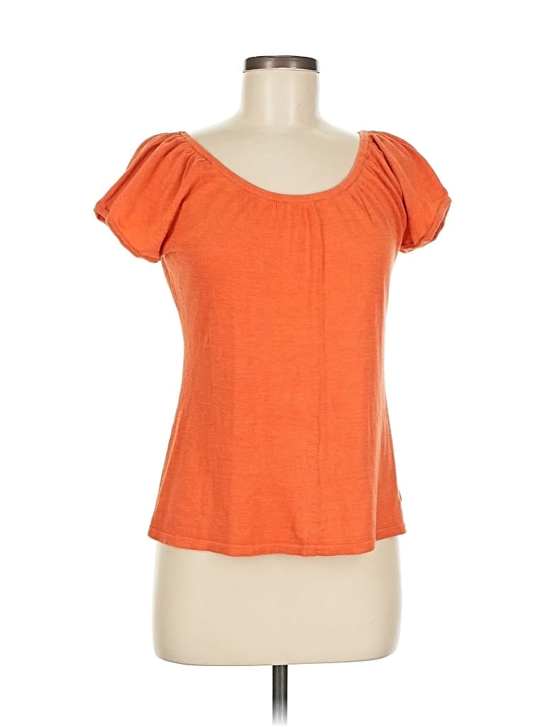 Pre-owned White + Warren Short Sleeve Top Orange Sweetheart Neckline Tops