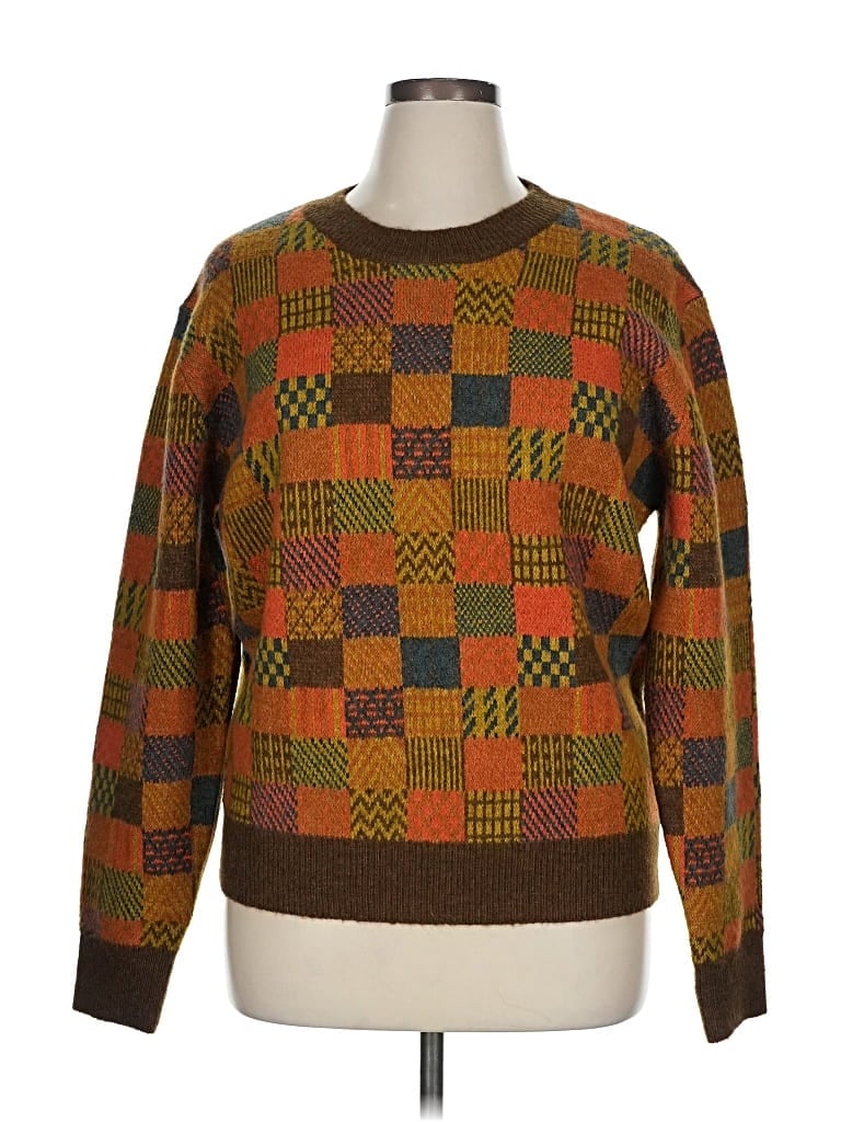 Knit Mix Pullover Sweater In Brown