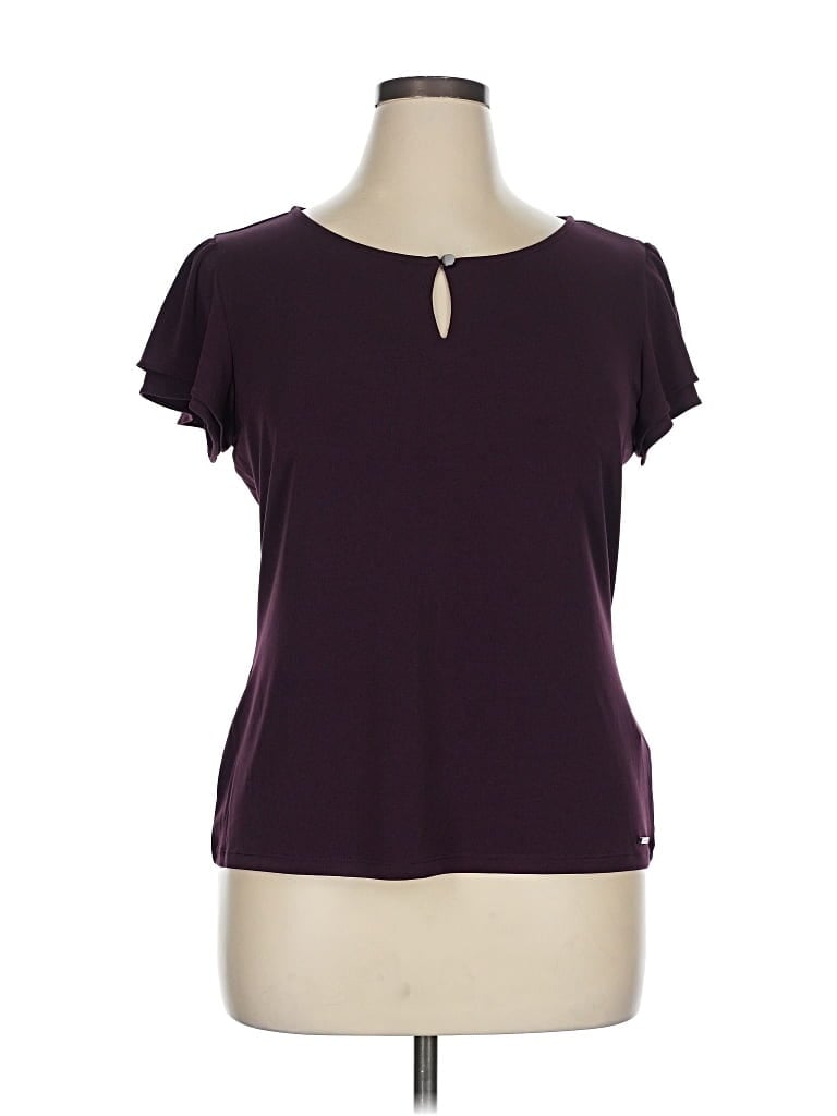 Pre-owned Calvin Klein Short Sleeve Top Purple Keyhole Neckline Tops