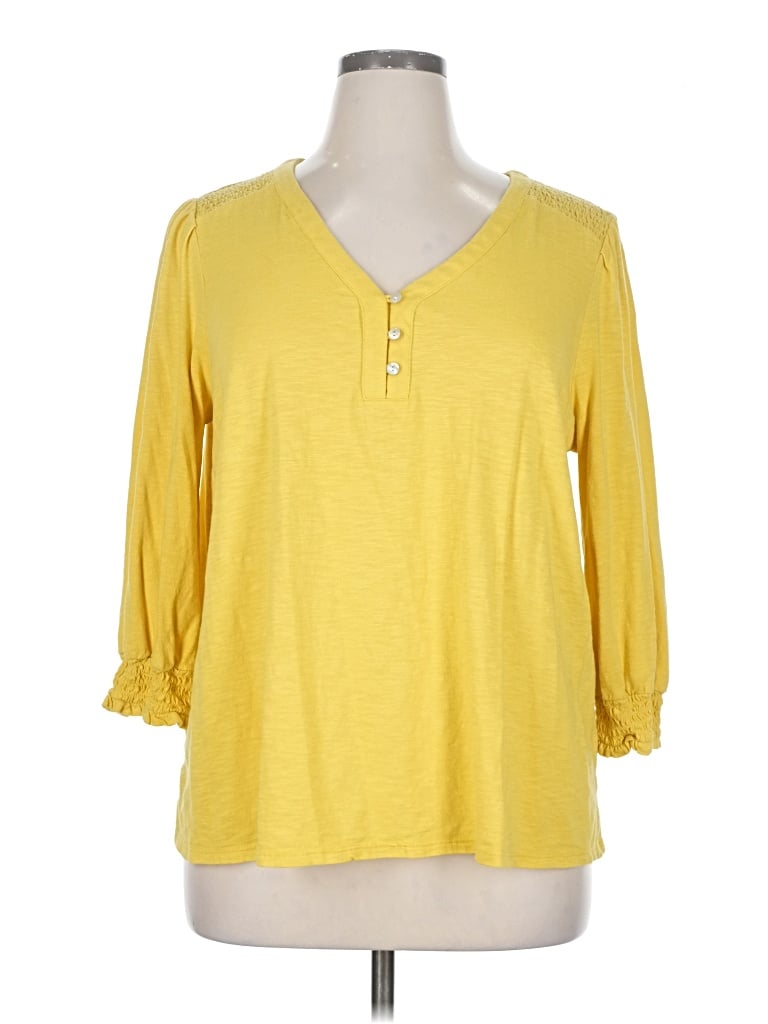Pre-owned Jjill 3/4 Sleeve Top Yellow Keyhole Neckline Tops