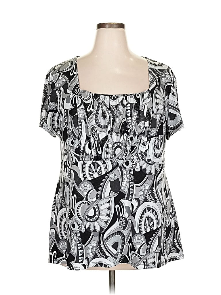 Pre-owned Inc International Concepts Short Sleeve Blouse In Black