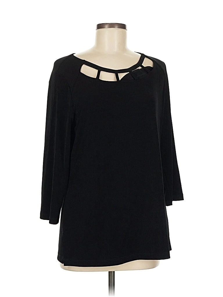 Pre-owned Travelers By Chico's 3/4 Sleeve Top Black Keyhole Neckline Tops